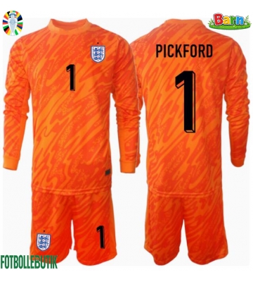 England Jordan Pickford #1 Målvakt Hemmaställ Barn EM 2024 Långärmad (+ Korta byxor)